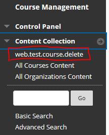 Course Content Collection-Click Course ID of current course